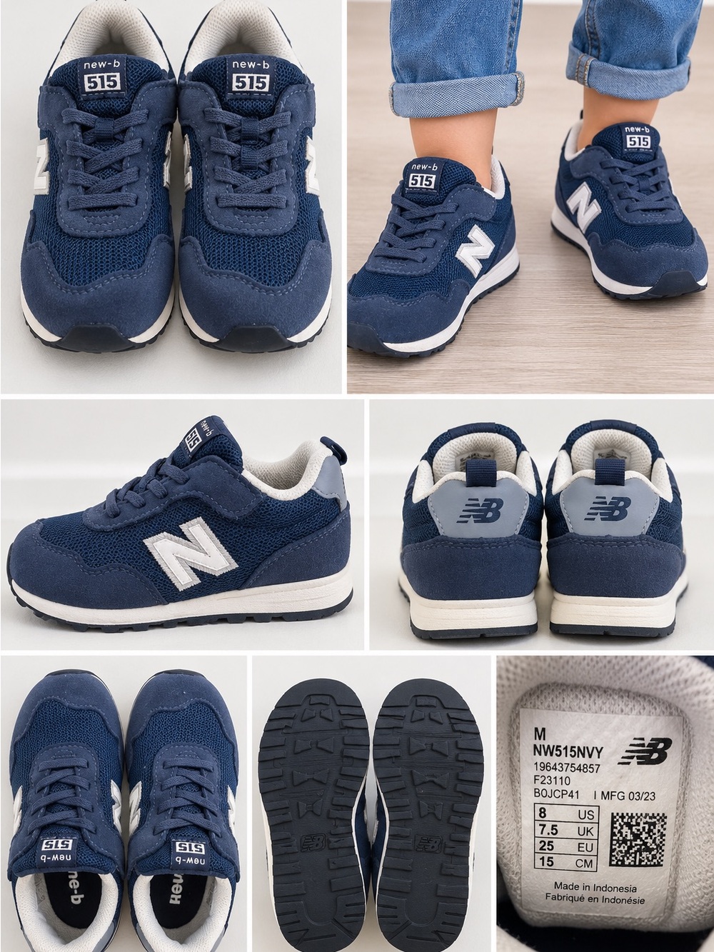 New Balance Kids 515 Navy and White Sneakers